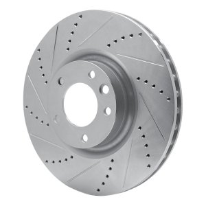 Porsche Cayenne Brake Rotor (1) - Front Left - R1 Concepts - Drilled & Slotted - Silver - `08-`09